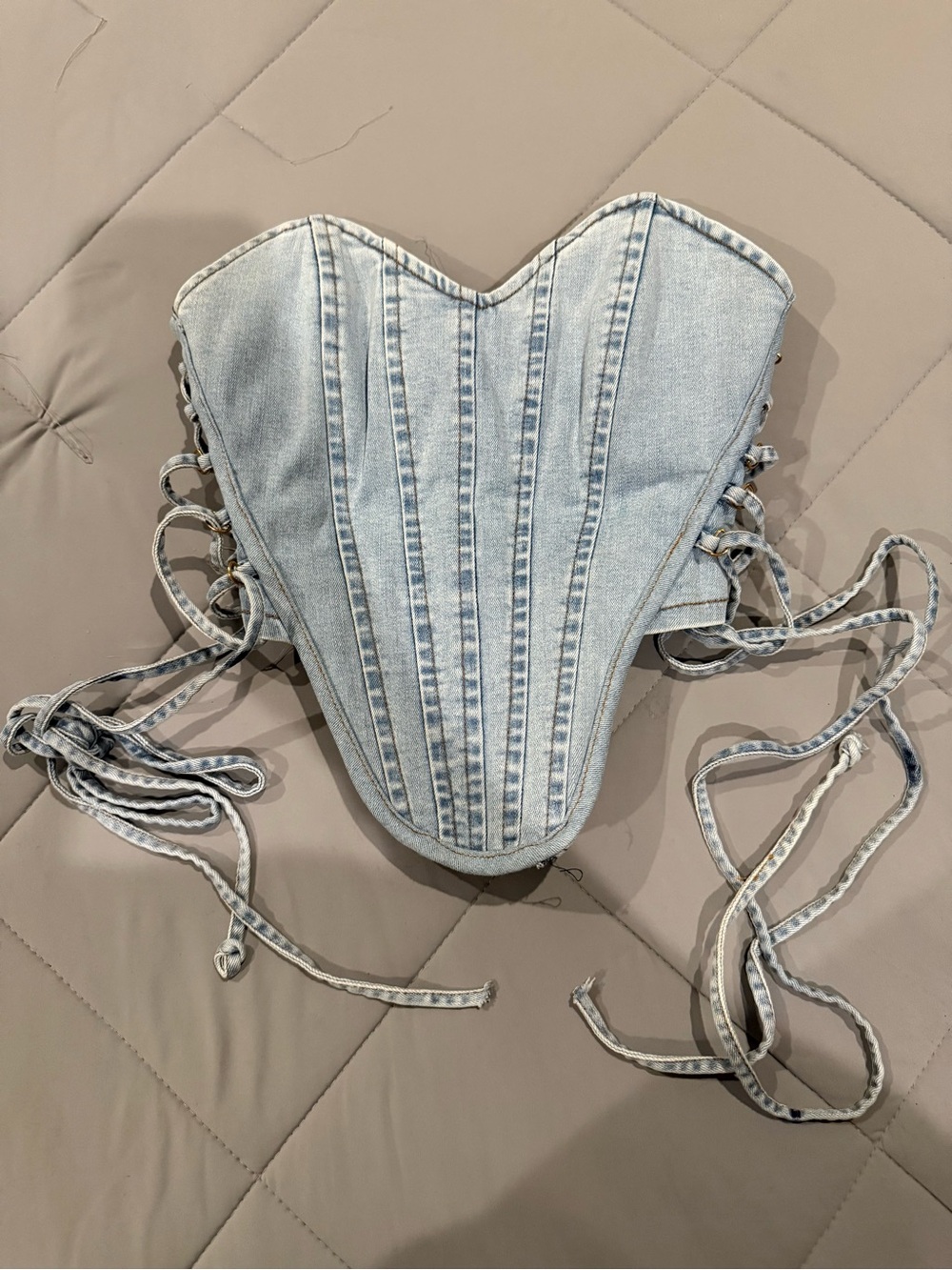 Light wash denim corset top
